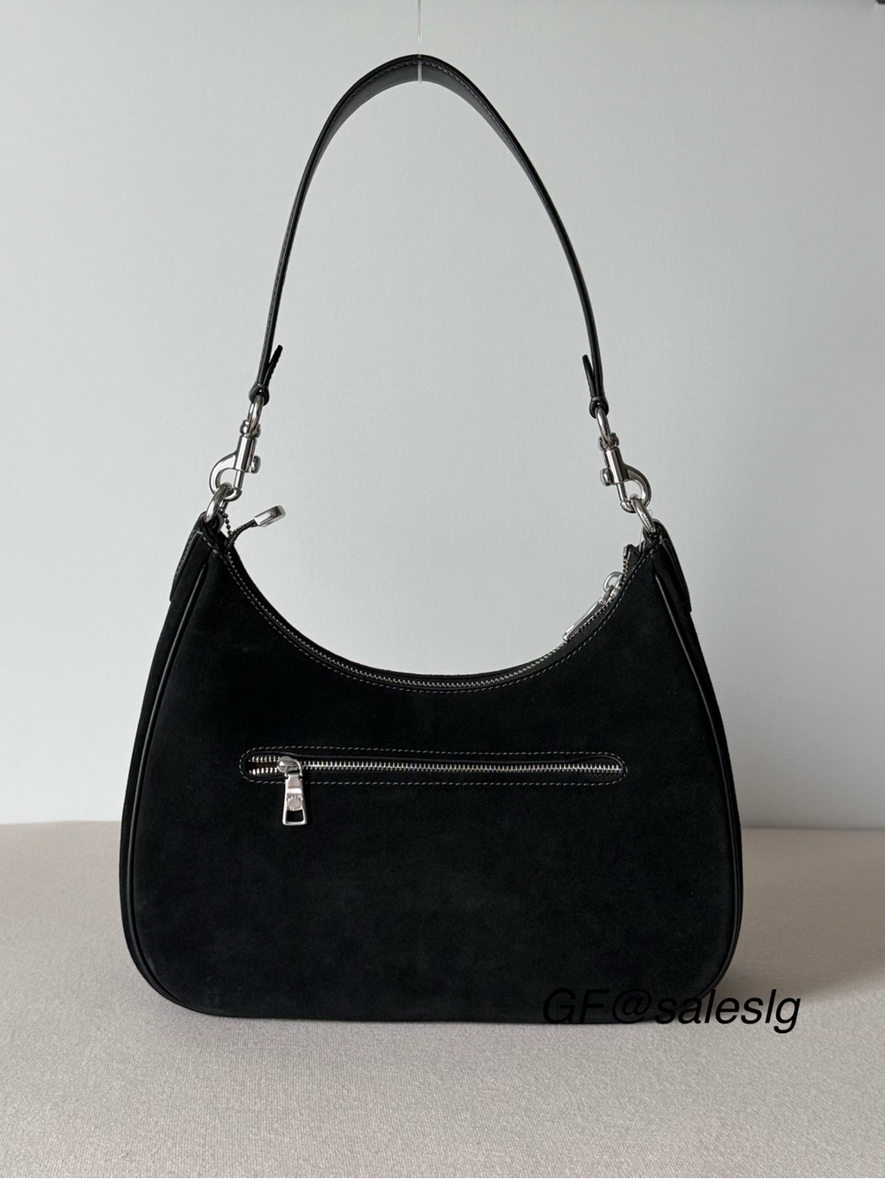 NWT Coach Teri Hobo Shoulder Bag Black Suede Silver Hardware Cherry Charm CCZ88 - Picture 2 of 15